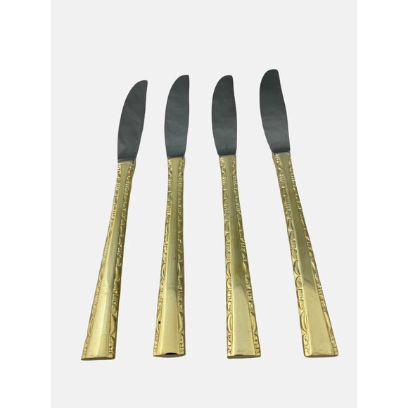 Towle Supreme Cutlery Japan TWS120GOLD Gold Electroplate 4 Dinner Knives 8.75" - Picture 1 of 8